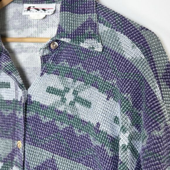 Vintage Focus Wear Womens Large Southwest Aztec Waffle Knit Shirt Made in USA - Picture 3 of 11